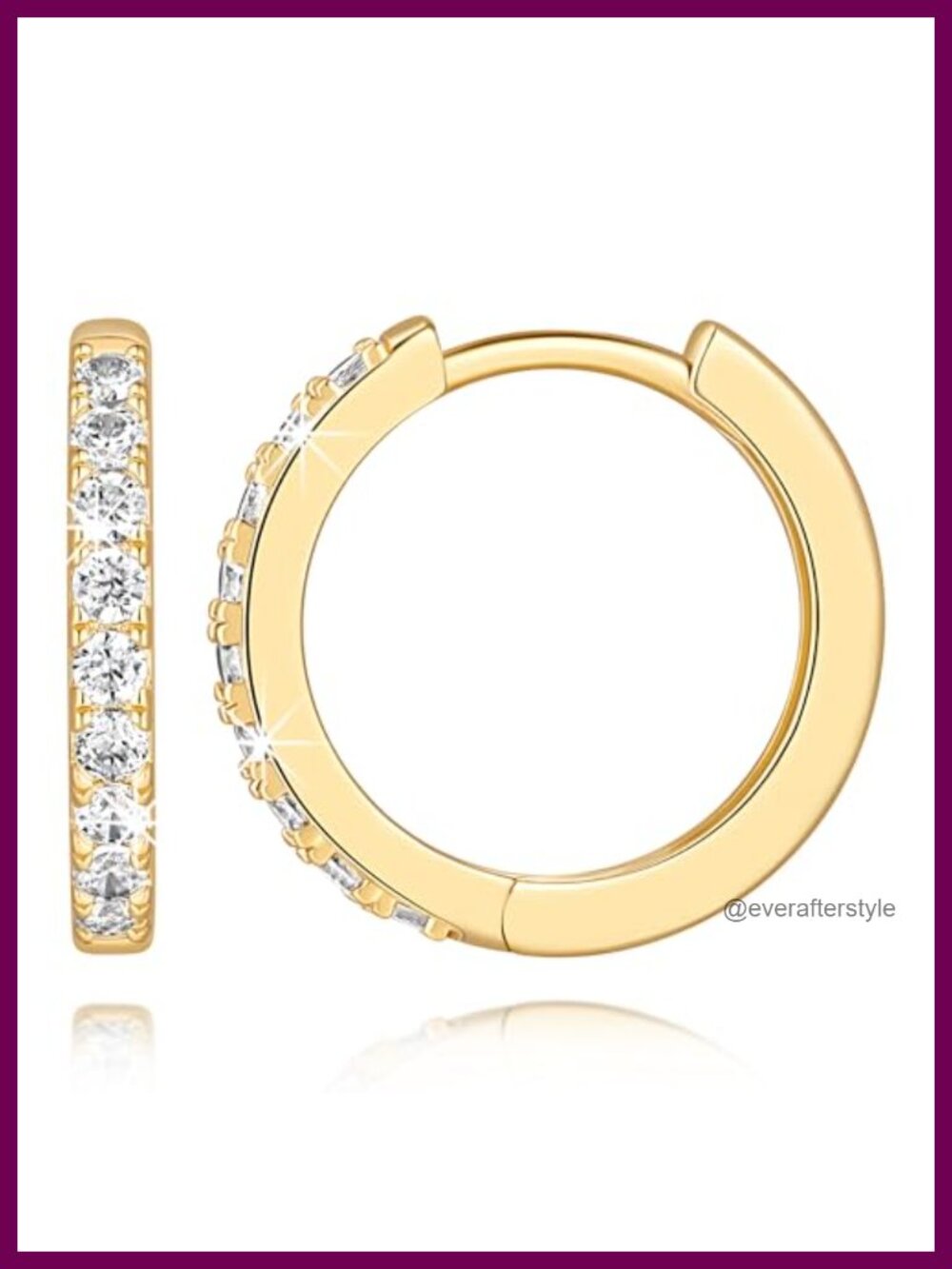 14K Gold Plated Hoop Earrings with Cubic Zirconia Pave Accents